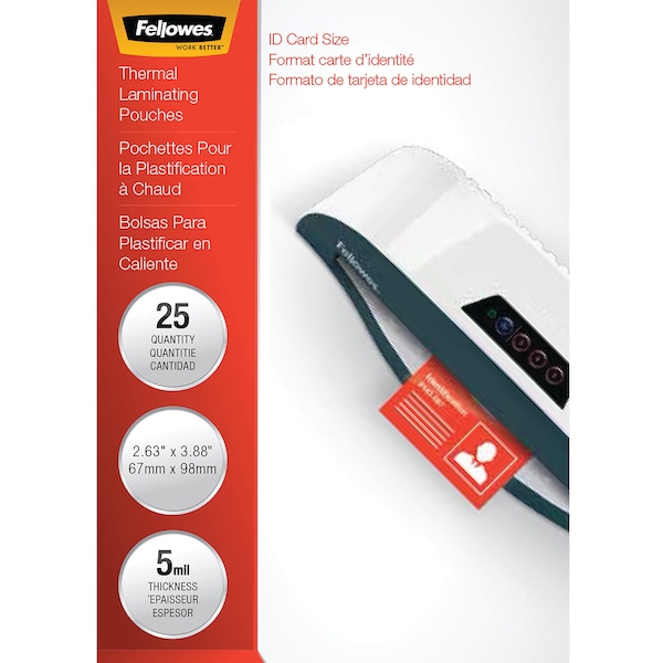 Fellowes Laminating Pouch, ID Size, PK25 52007
